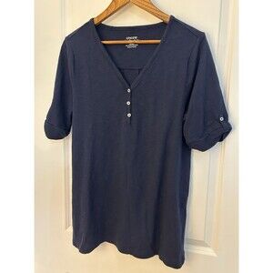 Chicos Womens Shirt Size 2 Large Blouse Henley Ultimate Tee Capsule Cotton Modal